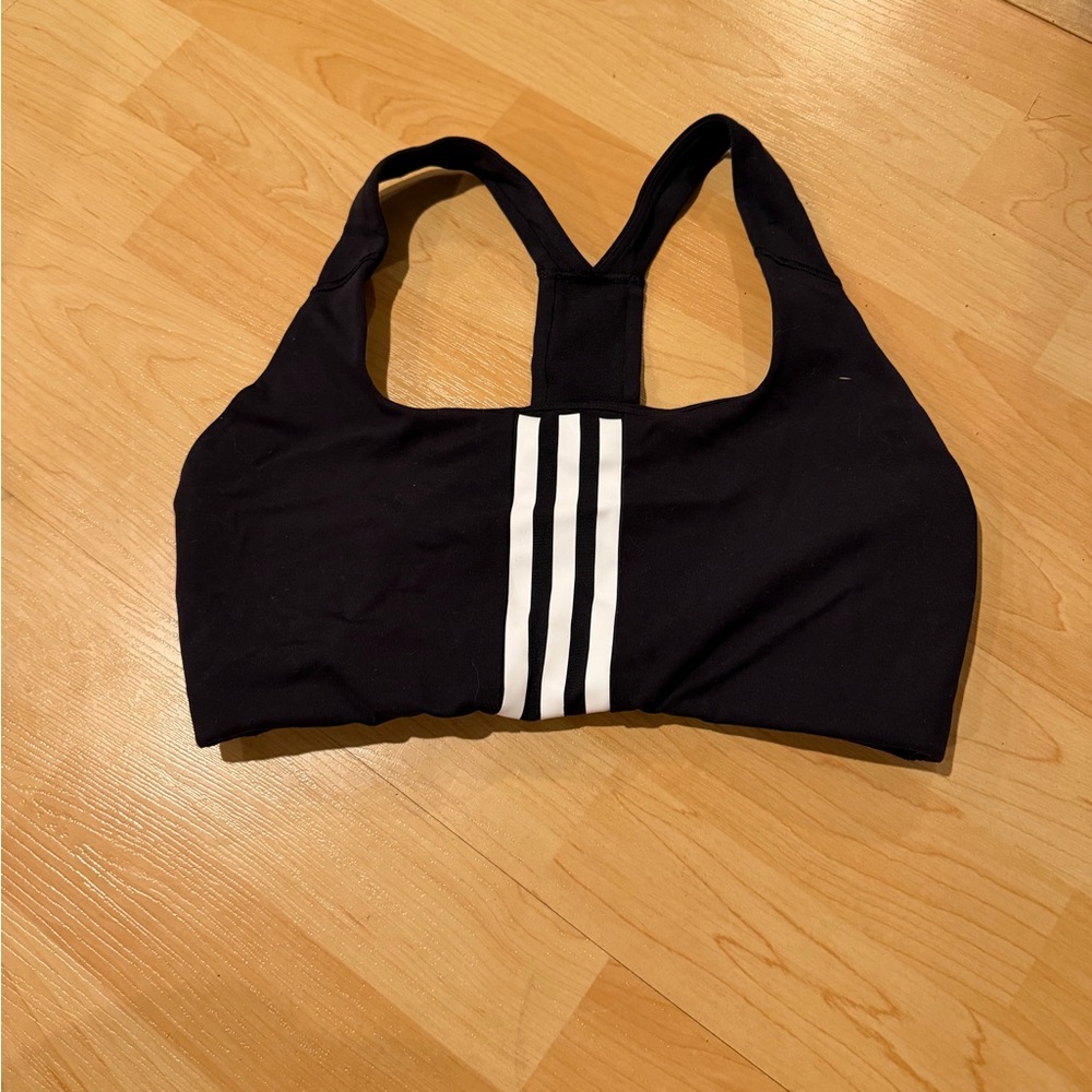 adidas Black Sports Bra with White Stripes